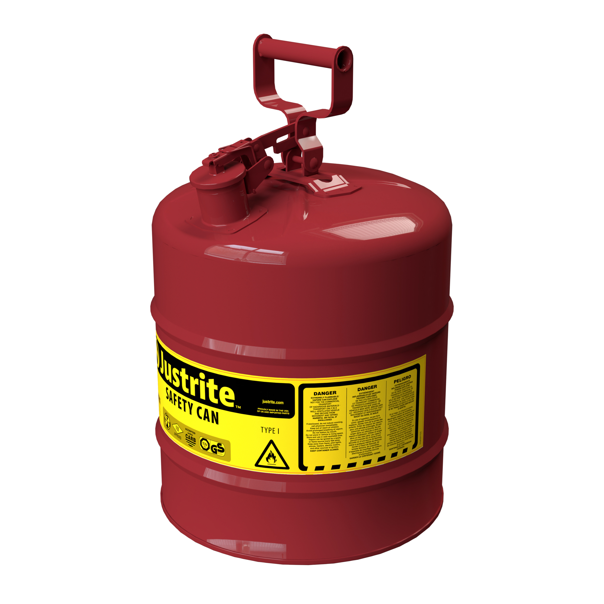 Justrite Safety Gas Can, 5-Gallon, Model# 7150100
